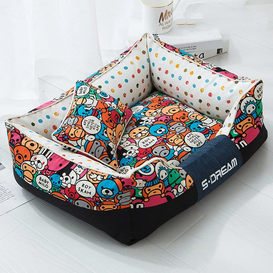 Cozy Cartoon Comfort Pet Bed