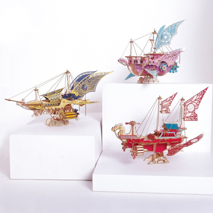 Mirror Flower Edge Steampunk Fantasy Airship | 3D Wooden Puzzle Kit