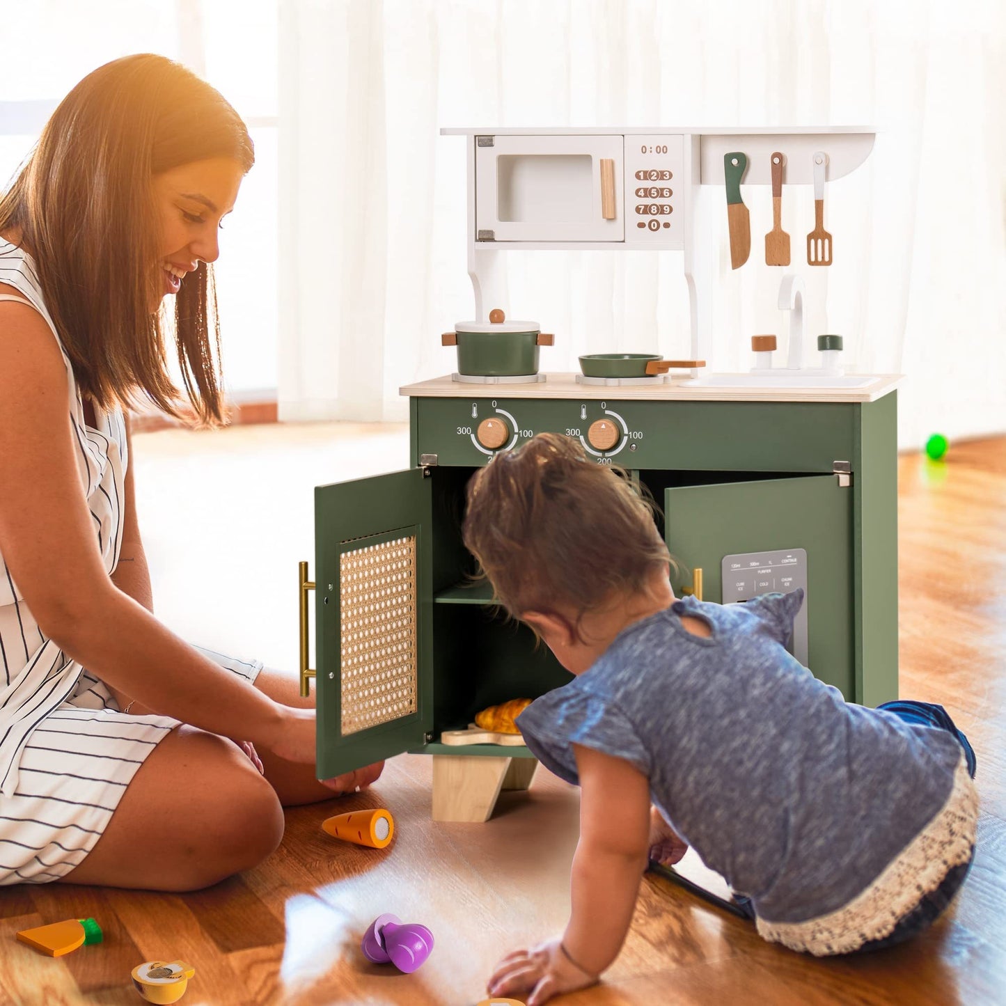 ROBUD Vintage Green Wooden Play Kitchen WCF04