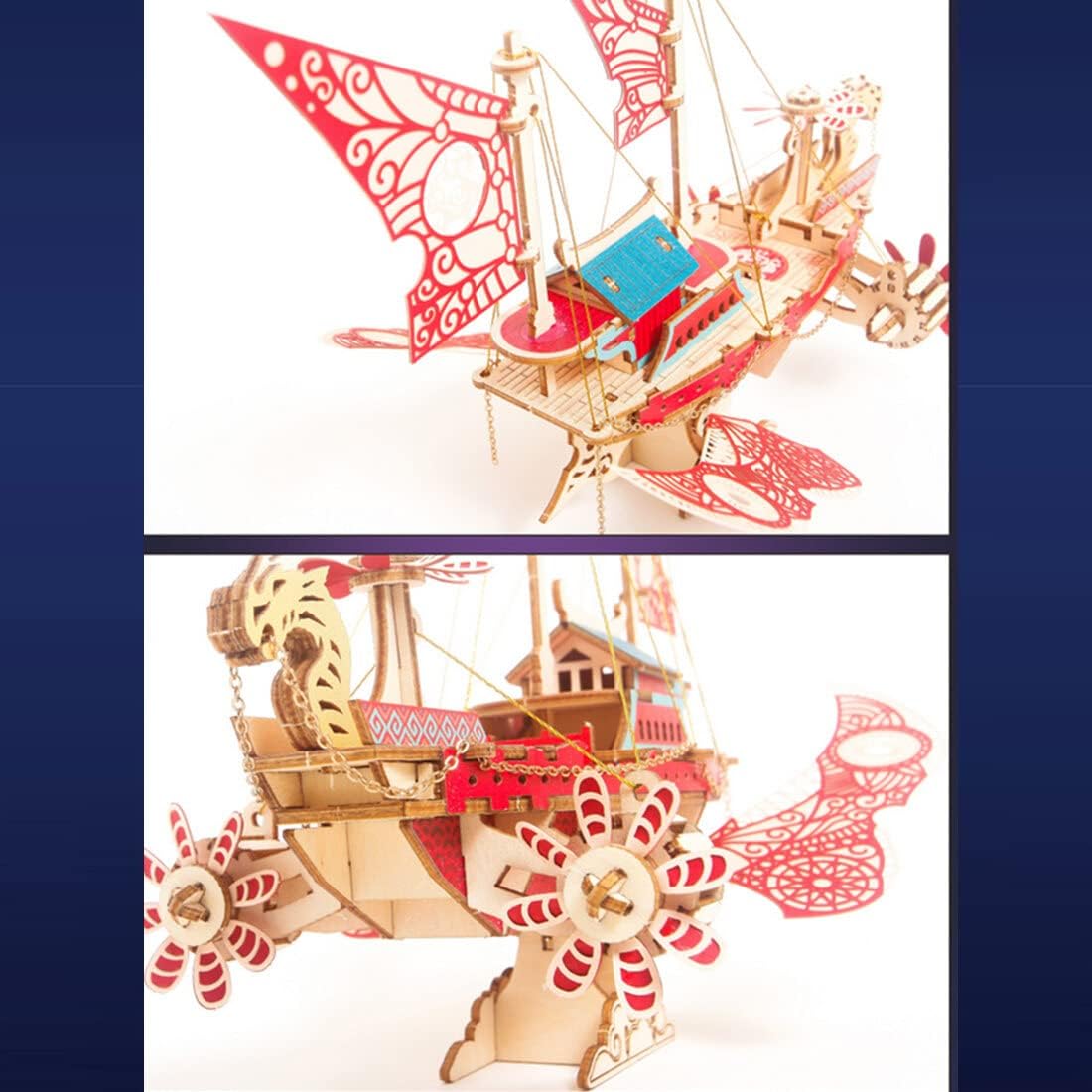 Mirror Flower Edge Steampunk Fantasy Airship | 3D Wooden Puzzle Kit