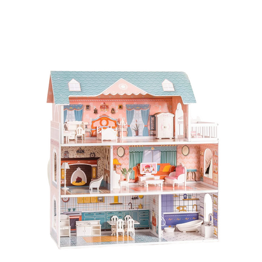 ROBUD Wooden Dollhouse for Kids Girls, with Furniture WDH01