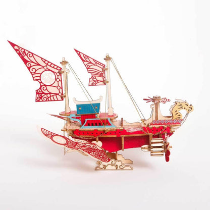 Mirror Flower Edge Steampunk Fantasy Airship | 3D Wooden Puzzle Kit