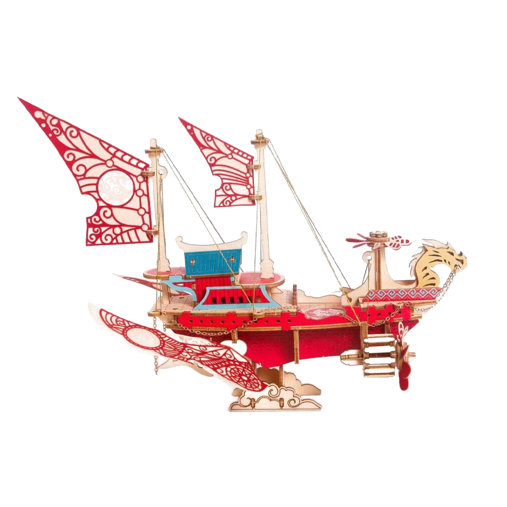 Mirror Flower Edge Steampunk Fantasy Airship | 3D Wooden Puzzle Kit