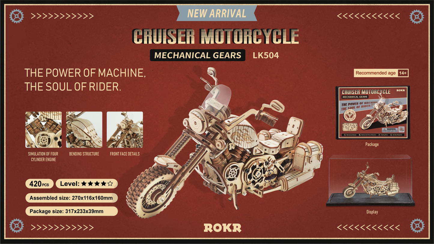 ROKR Cruiser Motorcycle 3D Wooden Puzzle LK504 [Only Ship To U.S.]