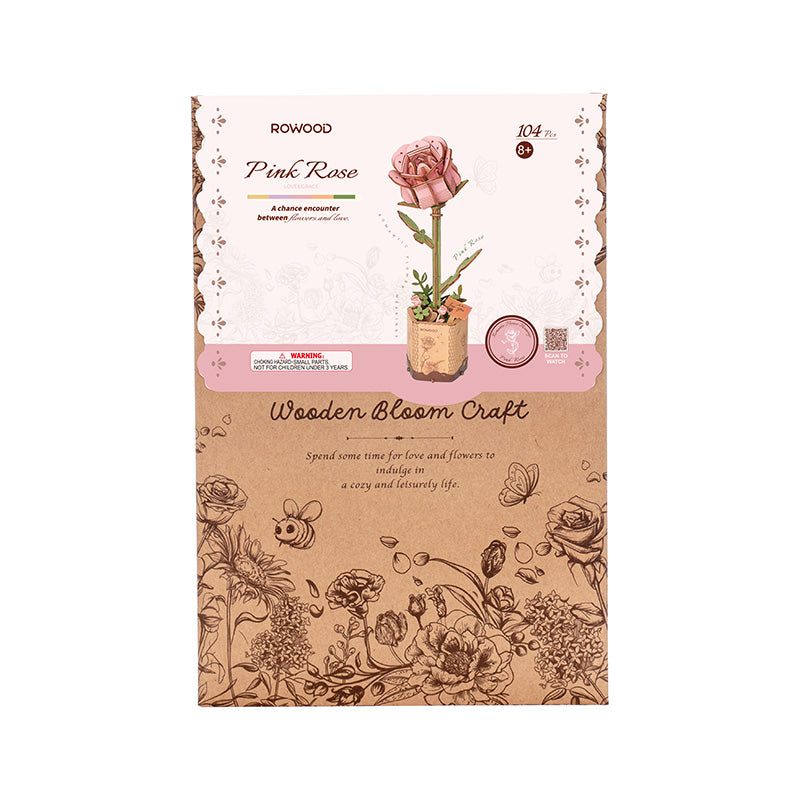 Rowood Pink Rose DIY Wooden Flower TW041 | English Manual