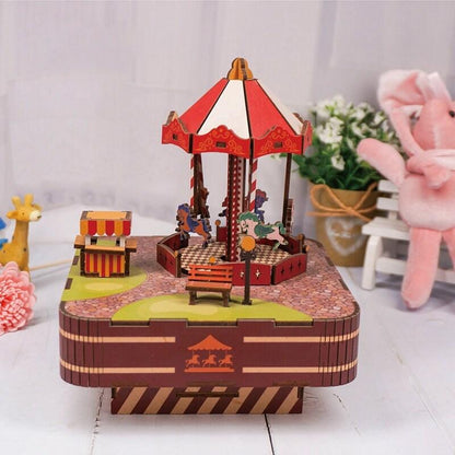 DIY 3D Wooden Puzzle Music Box | Merry-Go-Round