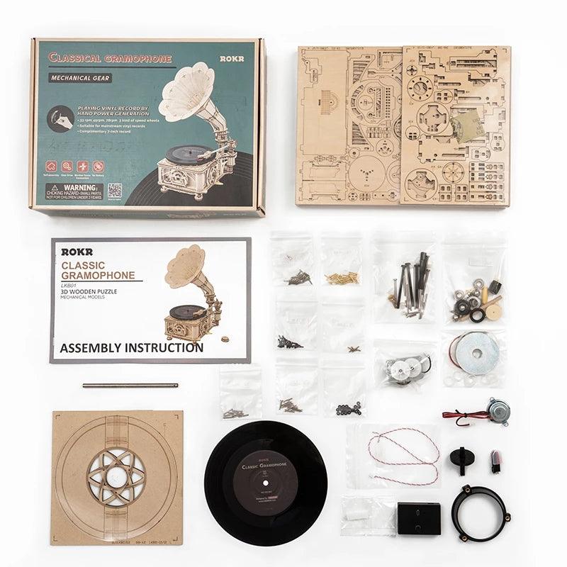 ROKR Classic Gramophone 3D Wooden Puzzle LKB01 (Hand Rotate Mode) [Only Ship To U.S.] - The Emporium