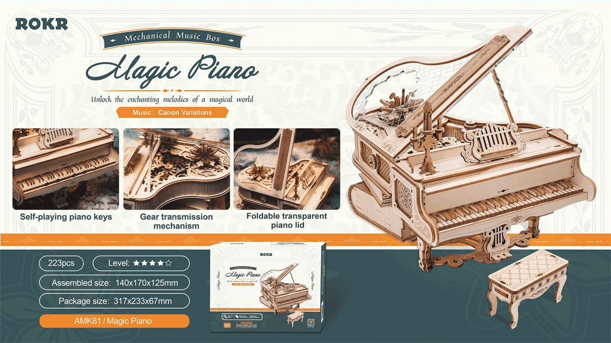 ROKR Magic Piano Mechanical Music Box 3D Wooden Puzzle AMK81 - The Emporium