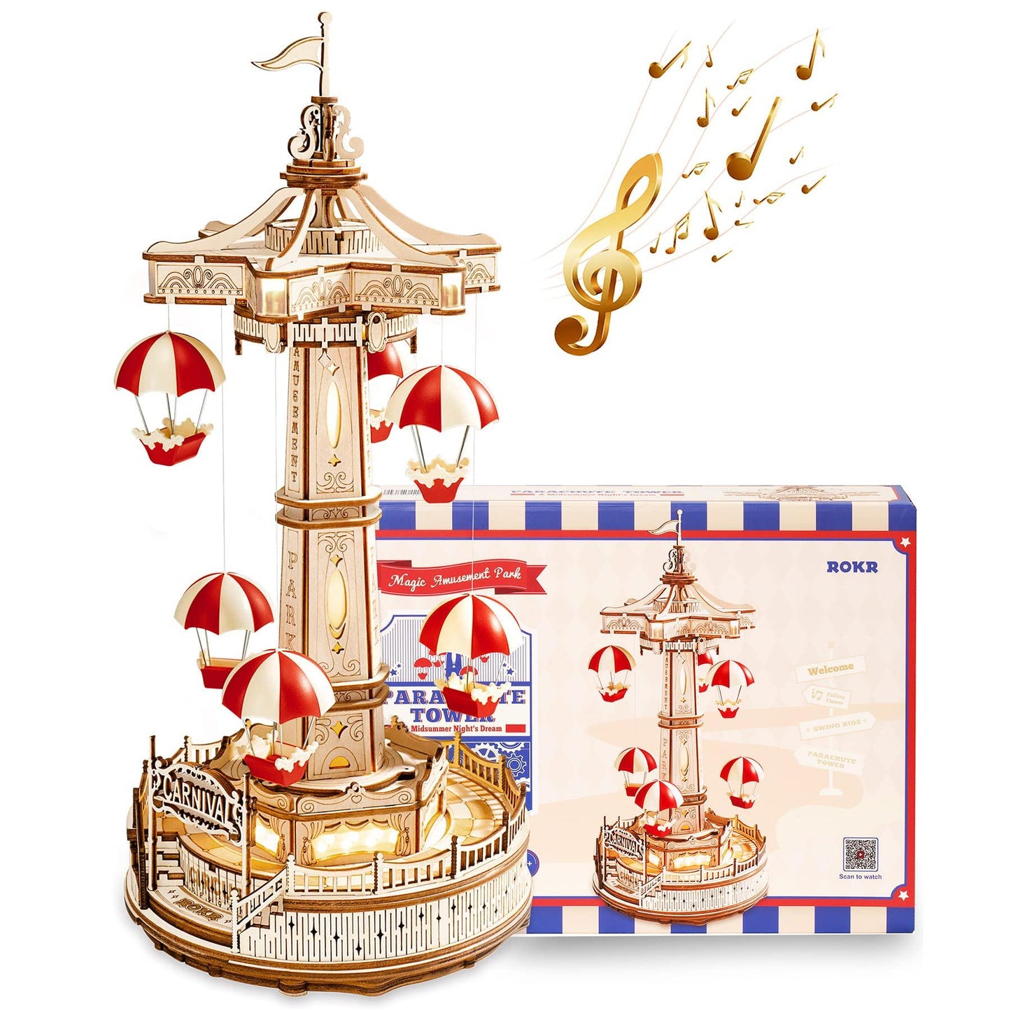 ROKR Parachute Tower DIY Music Box 3D Wooden Puzzle EA01 [Only Ship To U.S.] - The Emporium